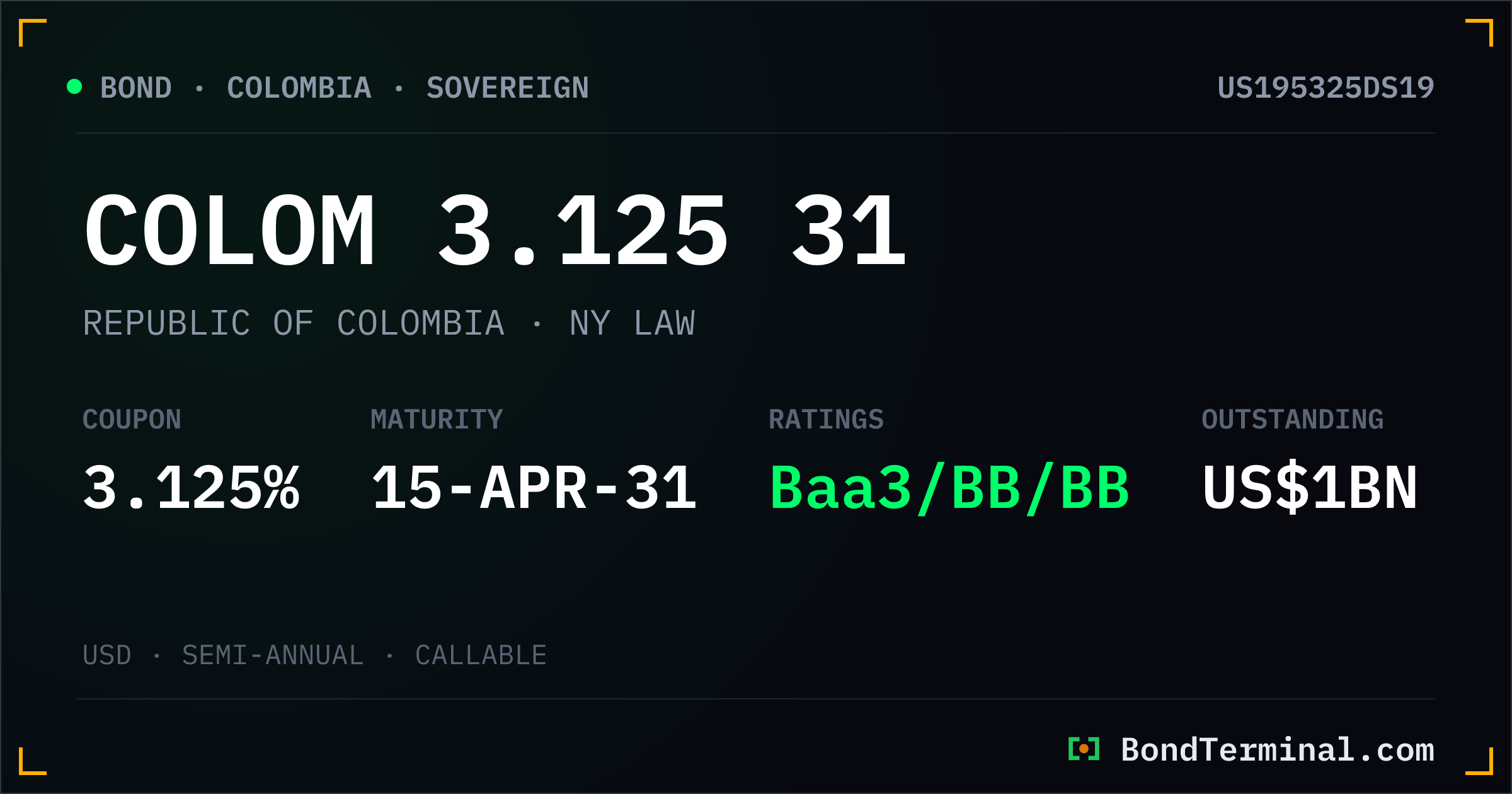 Colom Three COLOM 3.125 31 Bond | US195325DS19 | BondTerminal